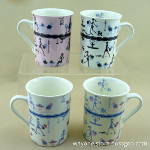 4pcs 9oz Mug Set, Made of New Bone China or Porcelain, Fashion Design, Suitable for Gifts/Promotion